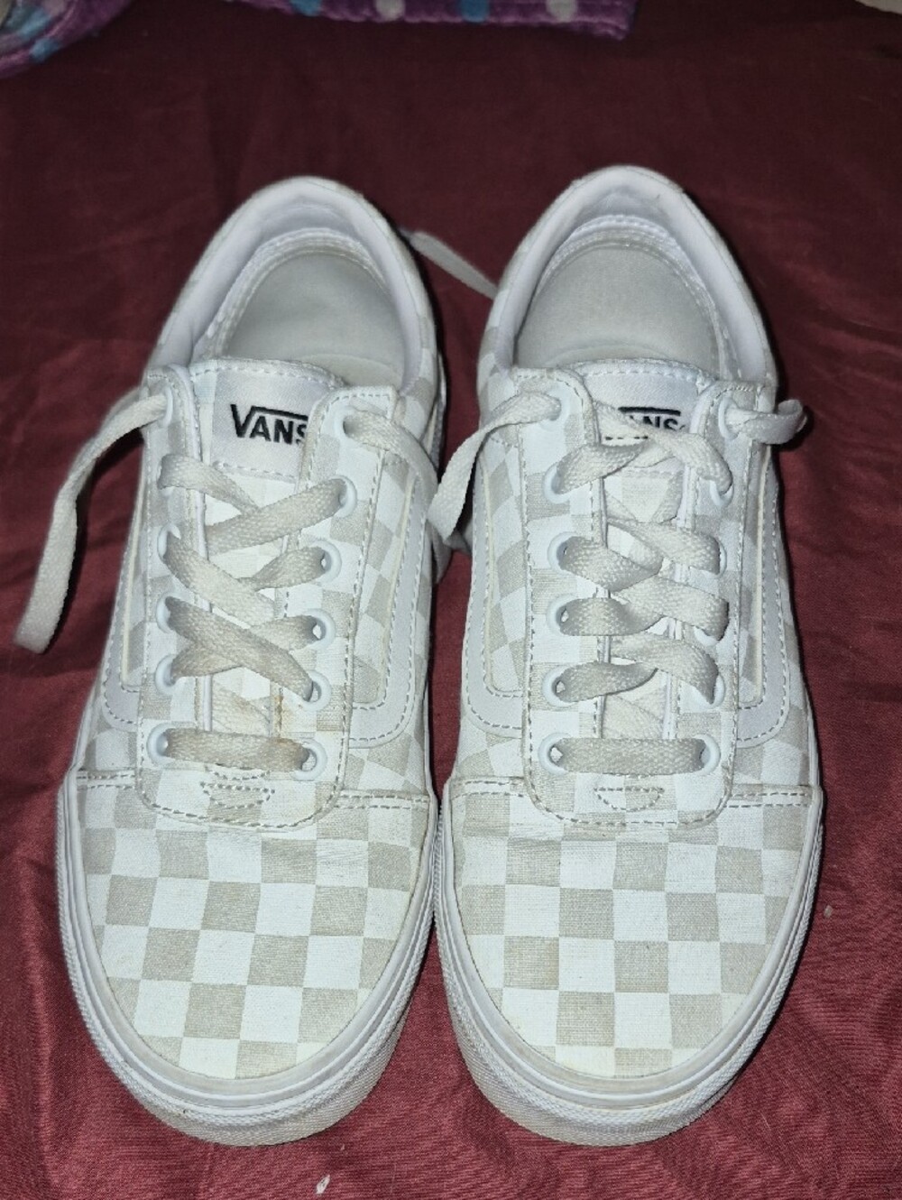 Vans White/Cream Checkerboard Low Top Sneakers - Picture 2 of 11